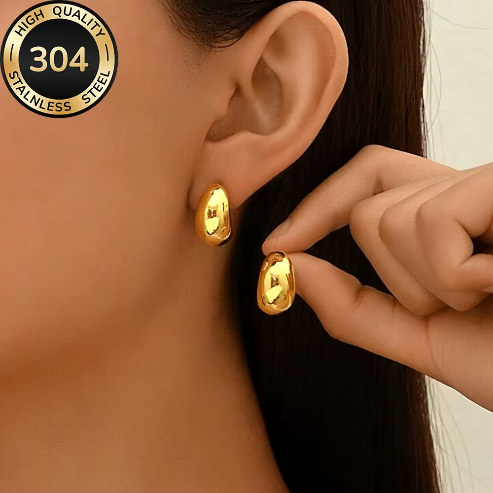 High-Quality 304 Stainless Steel Golden Stud Earrings, Fade-Resistant